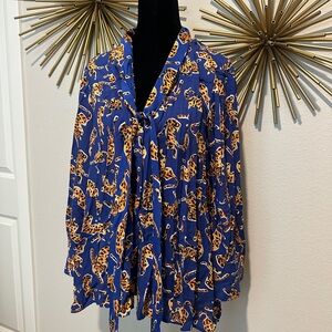 Anthropologie Blue and Orange Animal Print Blouse